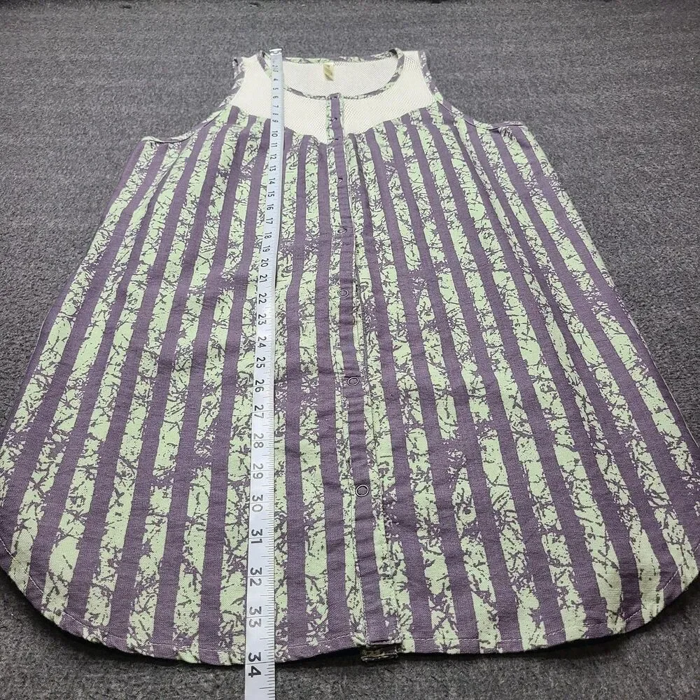RVCA Dress Womens Medium Purple Green Striped‎ Mesh Tank Button Down Boho India